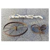 VTG Yard Decor Metal Implement Wheels, Driftwood