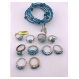 Bracelet & Assorted Rings 11 Pc Lot