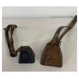VTG Cow Bells w/ Leather 2 Pc Lot