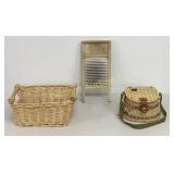 VTG Columbus Washboard, Decorative Fishing Creel &
