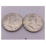 1963-D Franklin Half Dollars AU 2 Pc Lot