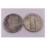 1908-D Barber Quarter & No Date Standing Liberty