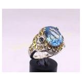 Ring Size 8.25 Blue Topaz, Amethyst,