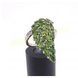 Ring Size 6.5 Diamonds, Peridot, Sterling Silver