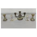 VTG Silver Plate Candle Stick Holders 5 Pc Lot