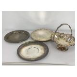 VTG Silver Plate Basket, Serving Platters, Cake