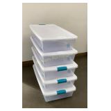 Low Long Storage Totes w/ Wheels 5 PC Lot