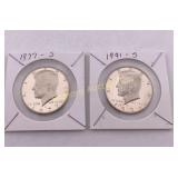 Proof Half Dollar 1977-S, 1991-S 2 Coin Lot