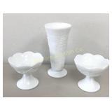 VTG Milk Glass Harvest Grape Vase & 2 Footed
