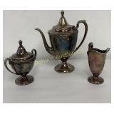 VTG Silver Plate Coffee Pot, Creamer & Sugar