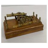 Mini Brass Cannon Replica on Wood Base