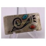 Native Belt Buckle: Turquoise & Red Coral