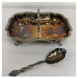 VTG Lunt Silver Plate Serving Dish w/ Spoon