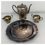 VTG Silver Plate Coffee Pot, Creamer & Sugar,