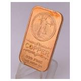 One Ounce Copper Bar .999 Saint-Gaudens Design