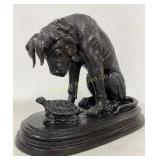 Bronze Dog and Turtle Sculpture