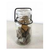 Old Jar w/ Coins, Rocks, Corks, Buffalo Nickels,