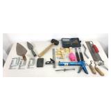 Tools: Trowels, Squares, Drill Bits, String,