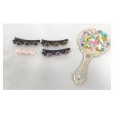 Kids Hand Mirror & Barrettes 5 PC Lot