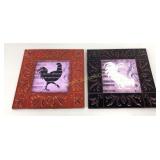 Metal Wood Frame Chicken Rooster Wall Decor