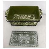 Temptations Green & White Casserole & Trivet
