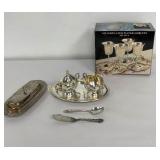 VTG Silver Plate Creamer & Sugar, Butter Dish,