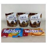 Candy: Twizzlers, Lilys Peanut Butter Cups