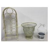 French Metal Vase, Wine Rack 3 PC Lot