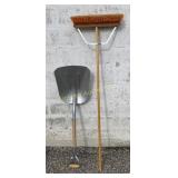 Aluminum Scoop Shovel, 18' Push Broom 2 Pc  Lot