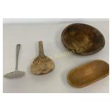 VTG Wooden Bowls, Wooden Scoop, Metal Skimmer