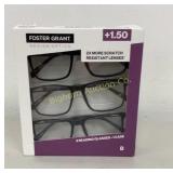Foster Grant +1.50 Reading Glasses 3 Pack