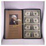2001 One Dollar Note Uncut Sheet 4 Notes in Folder