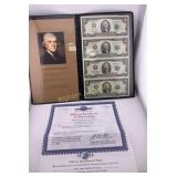 2003 Two Dollar Note Uncut Sheet 4 Notes In Folder