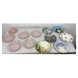 VTG Pink Floral Glass Salad Plates, Hand Painted