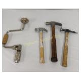 General 839 Drill Brace, 3 Assorted Hammers