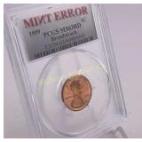 1999 Mint Error Broadstruck Cent PCGS MS63RD