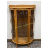 Oak Curved Glass Curio Display Cabinet