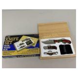 3 Pc Pocket & Hunting Knife Set w/Wooden Box
