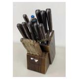Oak Knife Block w/ 13 Knives,Carving Fork