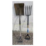 Short D-Style Handle Digging Fork & Flat Shovel