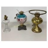VTG Hand Painted Lamp, Brass Lamp, Oil Lantern