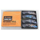Atisen Unused 4 Pc Pocket Knife Set w/ Wildlife