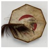 Native Style Drum, Rawhide w/ Hair & Painted Eagle