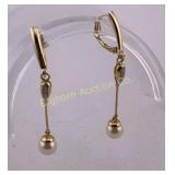 Earrings, 14K Yellow Gold, Diamond & Pearls