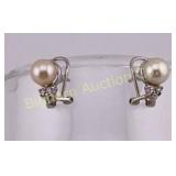 Earrings, 14K White Gold, Diamonds, Pearls