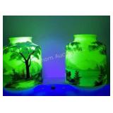 VTG Hand Painted Glass Lamp Shades Glow Under