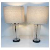 Table Lamps w/ Clear Bubble Glass Base & Fabric
