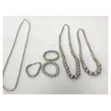 Silver Tone Bead Necklaces & Bracelets 6 Count