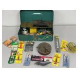 Metal Tackle Box: Lures Hooks, Stringer, Line