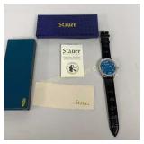 New Stauer Urban Blue Watch w/ Leather Band